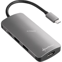 Sharkoon USB 3.0 Type C Multiport Adapter , Dockingstation dunkelgrau, USB-C, HDMI, MicroSD, SD