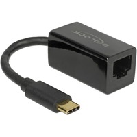 DeLOCK USB 3.2 Gen 1 Adapter, USB-C Stecker > RJ-45 Buchse schwarz, 13,5cm, Gigabit LAN 10/100/1.000 Mbit/s