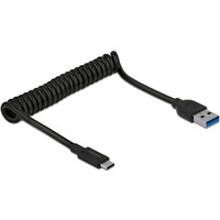 DeLOCK USB 3.2 Gen 2 Spiralkabel, USB-A Stecker > USB-C Stecker schwarz, 1,2 Meter