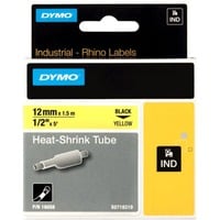 Dymo Rhino IND ORIGINAL Heißschrumpfschlauch 12mm x 1,5m, schwarz auf gelb, Etiketten- Schrumpfschlauch für Durchmesser 2,97-5,13 mm, 18056