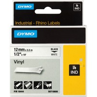 Dymo Rhino™ IND ORIGINAL Schriftband Vinyl 12mm x 5,5m, schwarz auf weiß permanent klebend, 18444