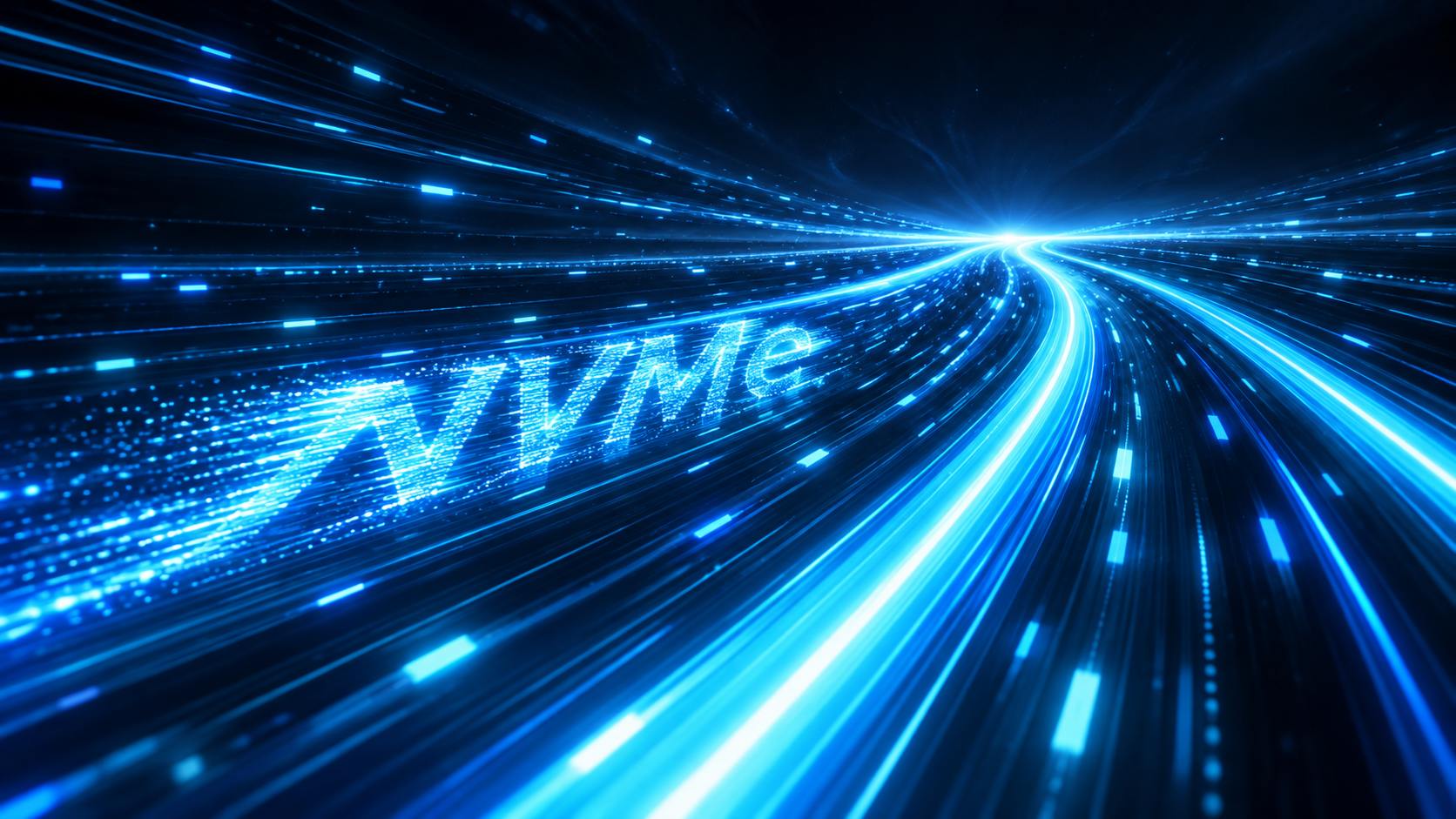 Futuristische Datenautobahn mit NVMe Schriftzug